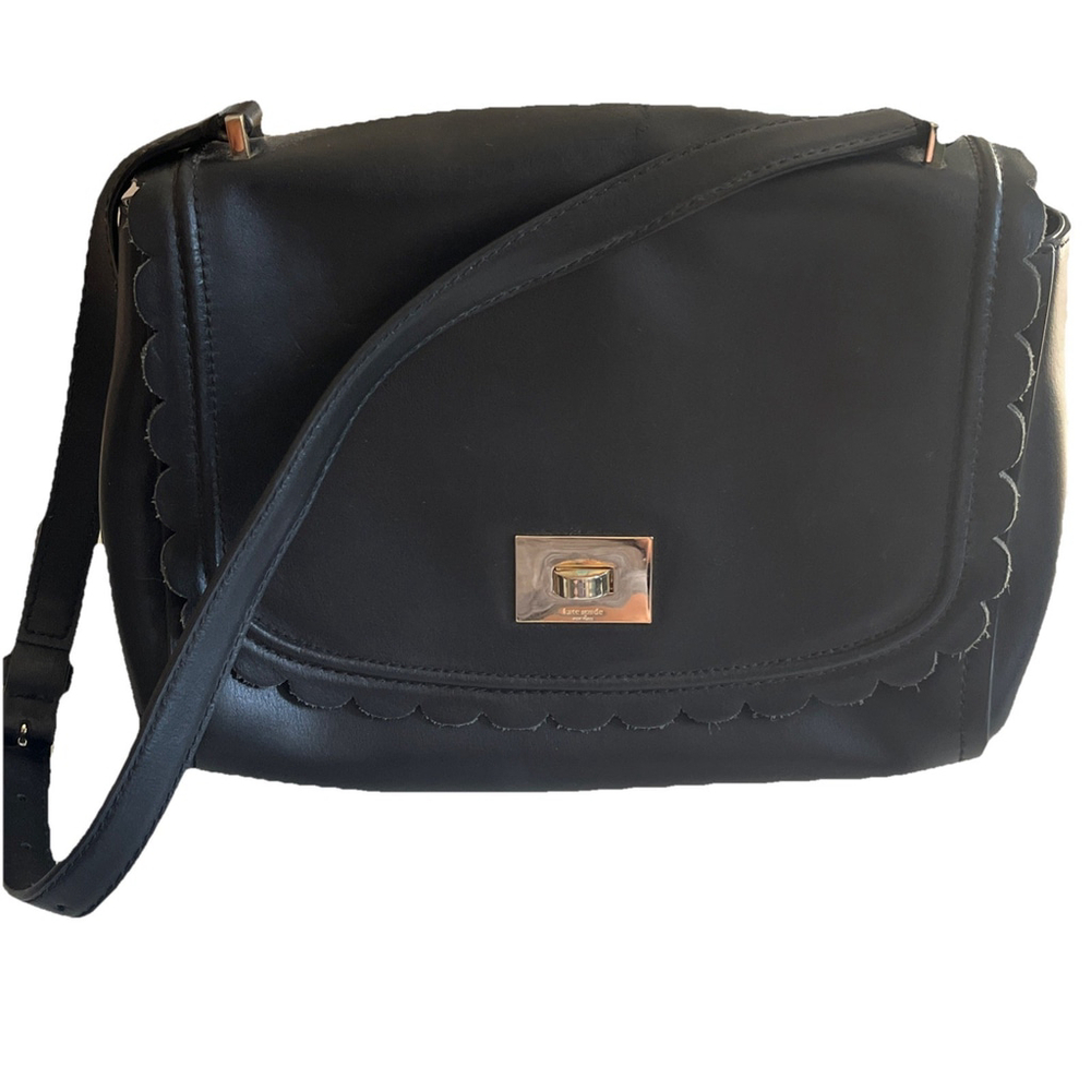 Kate Spade Zani Black Maple Court Scalloped Shoulder Bag Handbag Purse